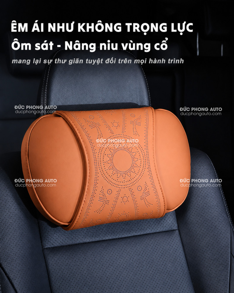 Bộ Gối tựa đầu, gối tựa lưng ô tô cao cấp Nappa - Hoa văn trống đồng ấn tượng, nhiều mầu 15 Gối đầu ô tô da Nappa cao cấp