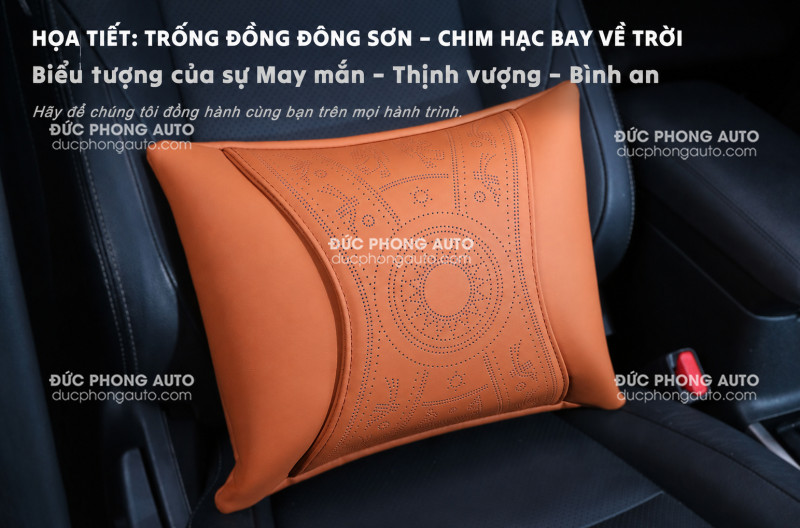 Bộ Gối tựa đầu, gối tựa lưng ô tô cao cấp Nappa - Hoa văn trống đồng ấn tượng, nhiều mầu 16 Gối đầu - Tựa lưng ô tô da Nappa cao cấp - 1